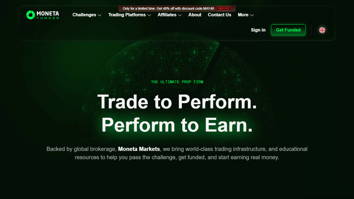 Trading platform and dashboard preview for Moneta Funded prop firm evaluation