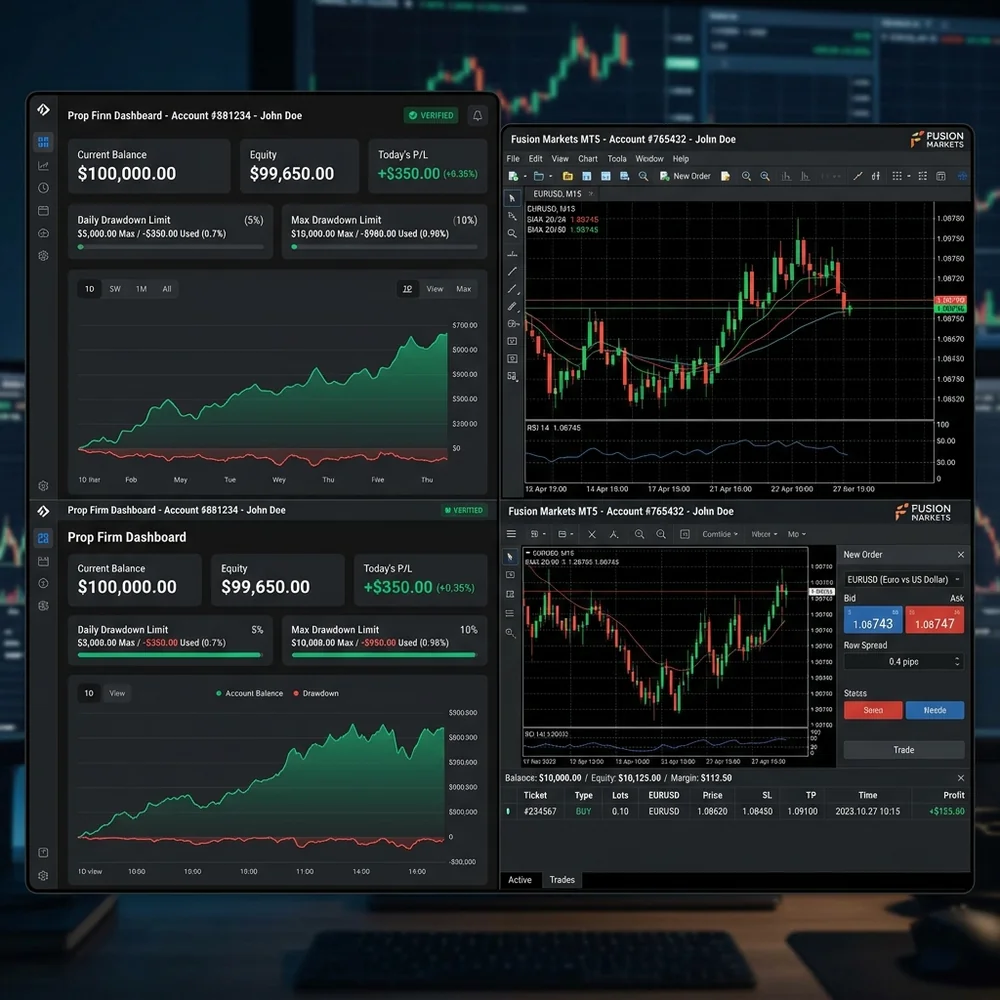 FTMO Dashboard vs Fusion Markets Live MT5 Terminal Comparison